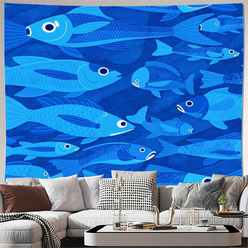 Aquarium Fish Home - Nautical Fish Ocean Pattern Tapestry Blue